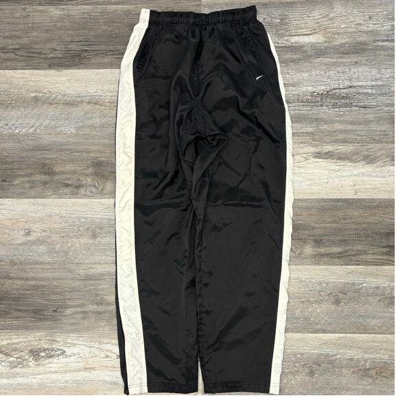 Nike Black‎ White Womens M Ankle Zip Swoosh Mesh Lined Activewear Track Pants - Picture 1 of 12